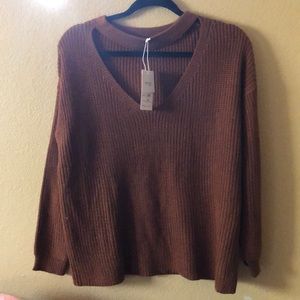 Choker Collar V Neck Sweater